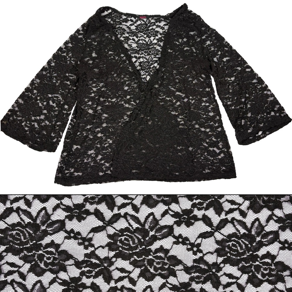 Blush Sheer Lace Kimono Cardigan OSFM Black Noir Floral Rose Gothic Boho Romantc